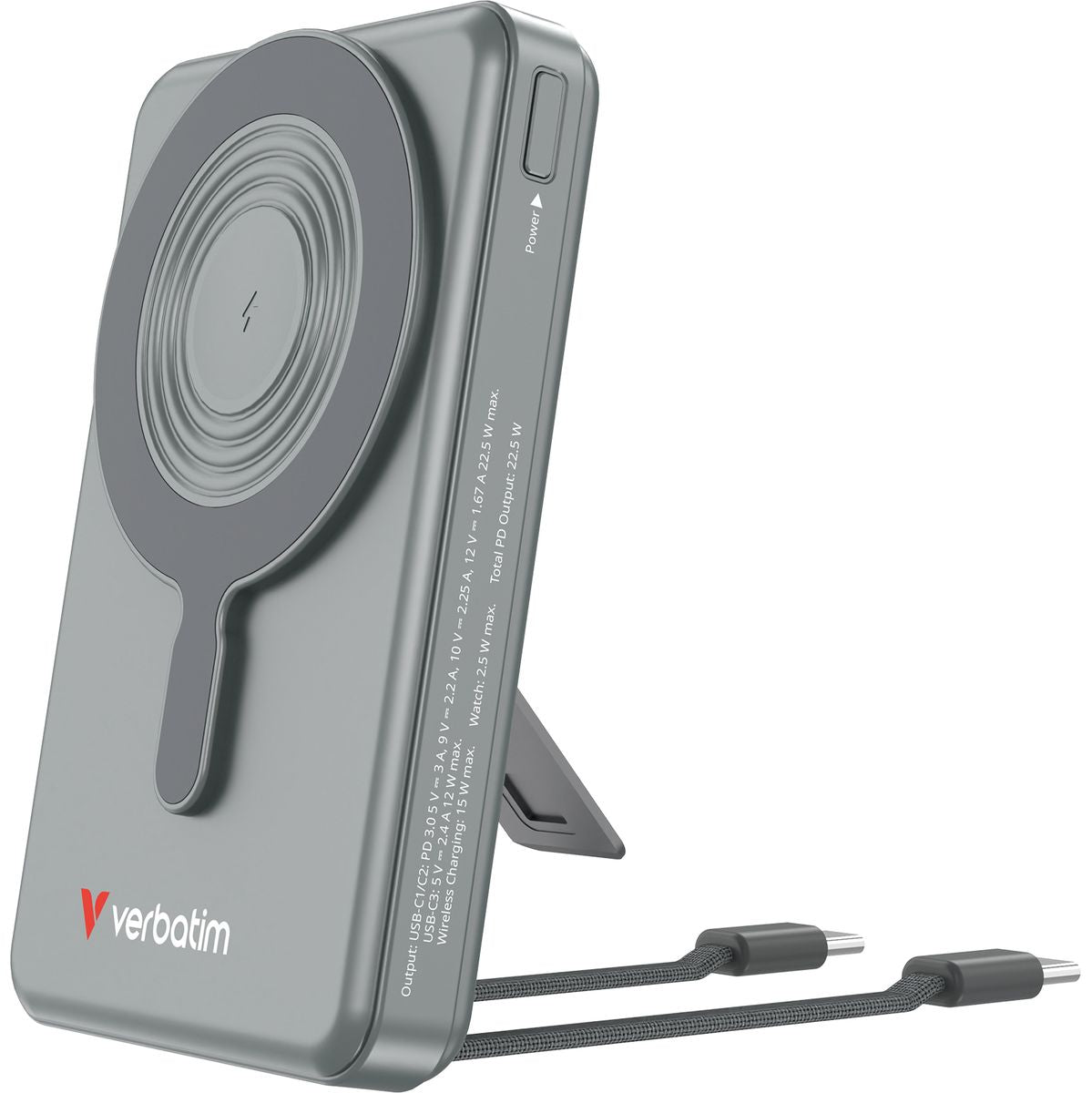 Verbatim 32272 PowerBank Magnetic Wireless 10000 mAh C+C Display Grey