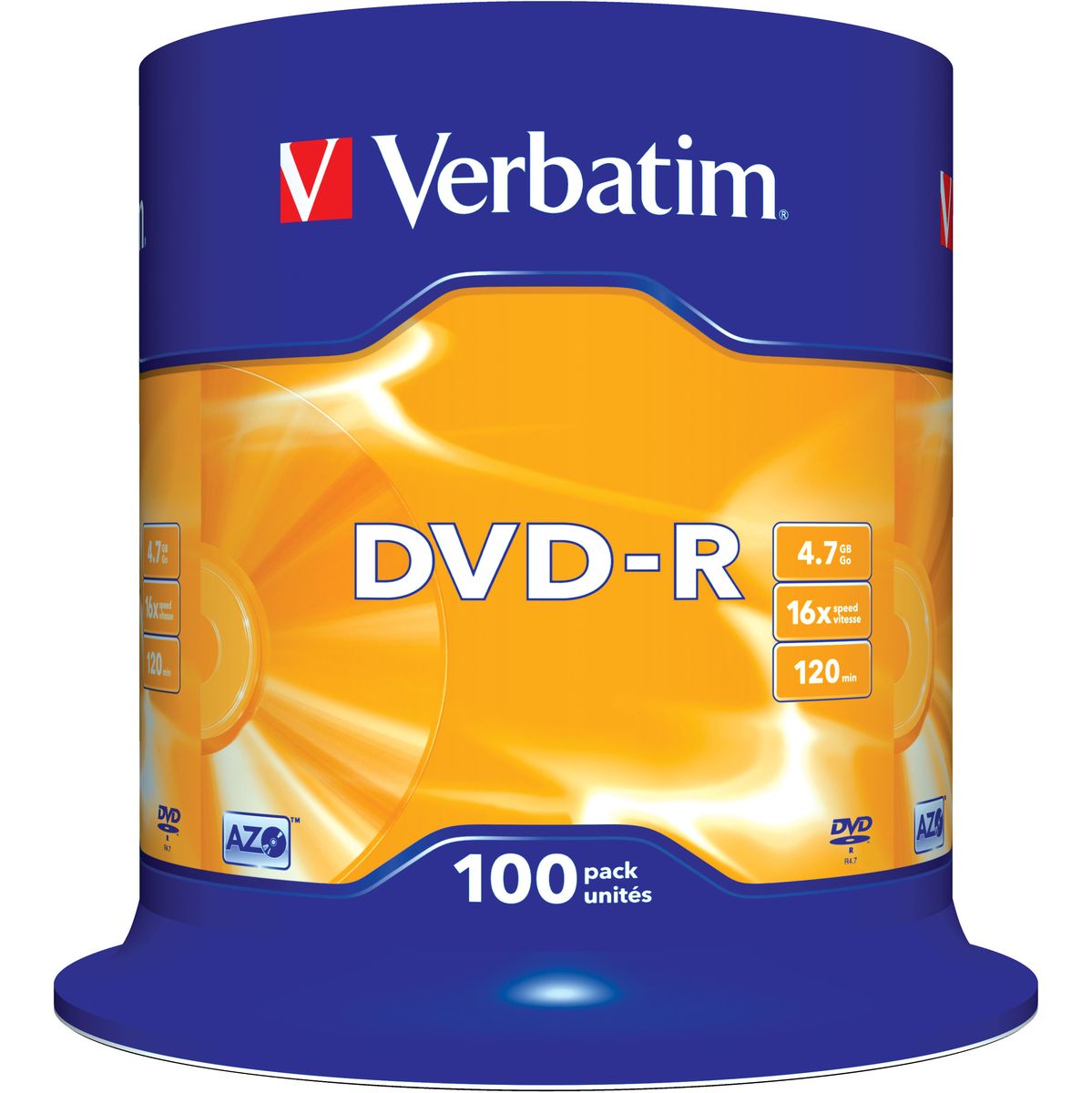 Verbatim 100 X DVD-R 4.7 GB 16X Mat Silver Spindel