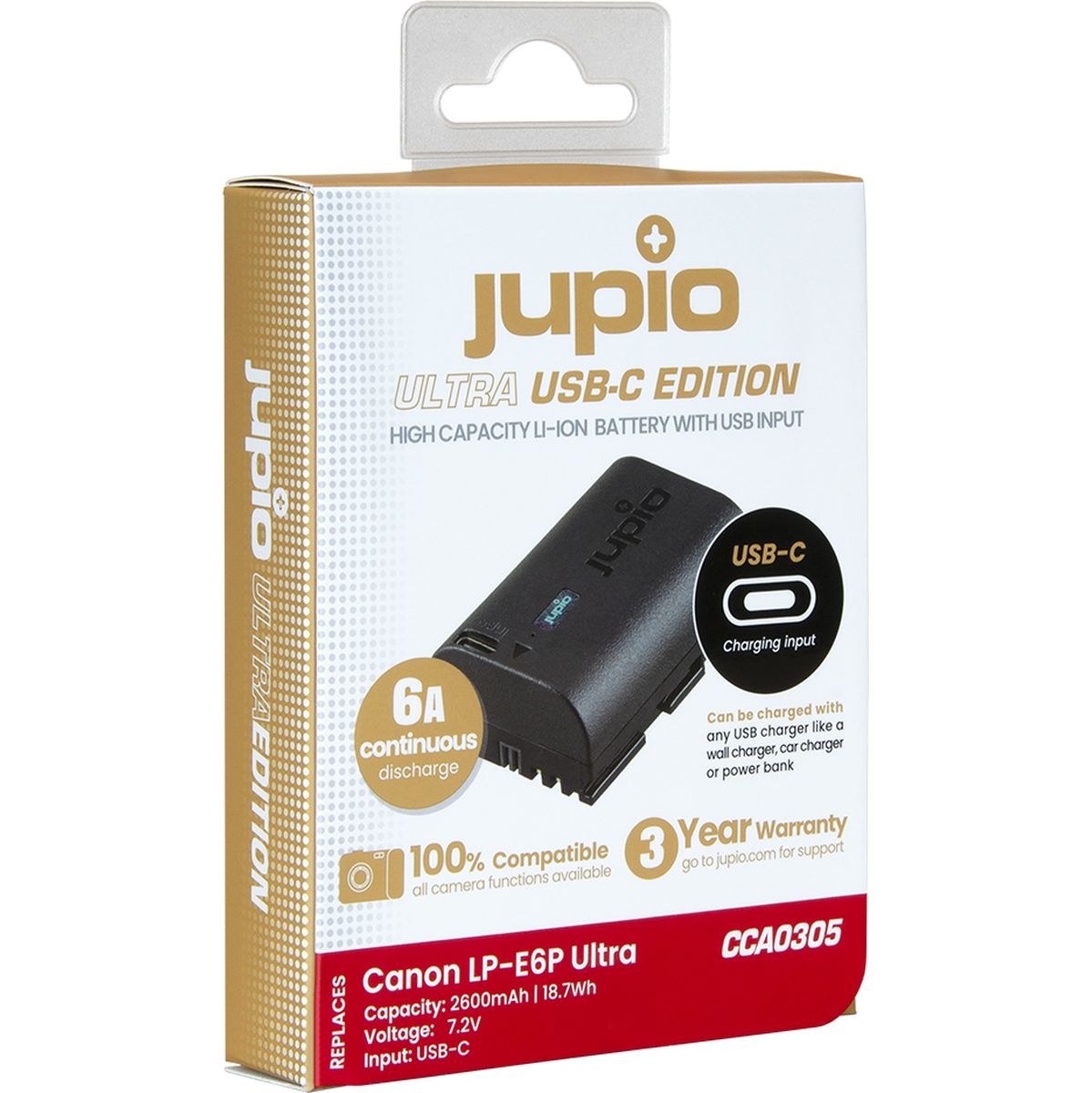 Jupio LP-E6P Ultra C (USB-C Input) 2600mAh (6A Continuous Discharge) 18.7WH