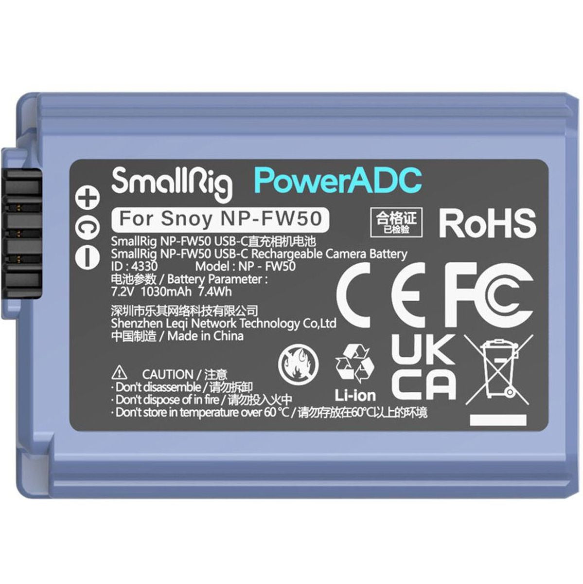 SmallRig 4330 NP-FW50 USB-C Rechargable Camera Battery