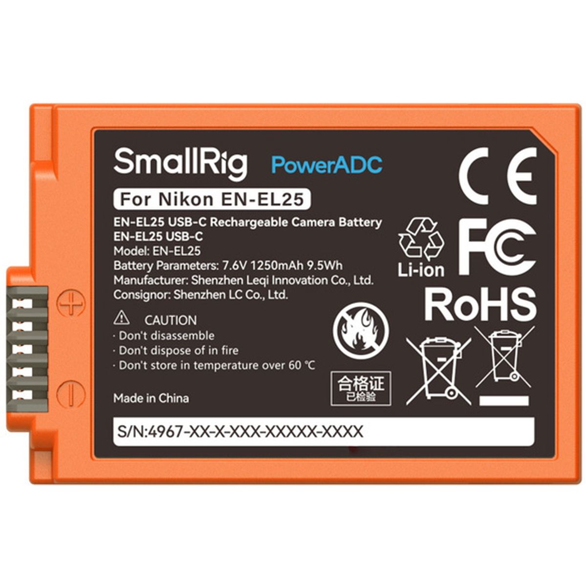 SmallRig 4967 EN EL25 USB C Rechargeable Camera Battery (Orange)