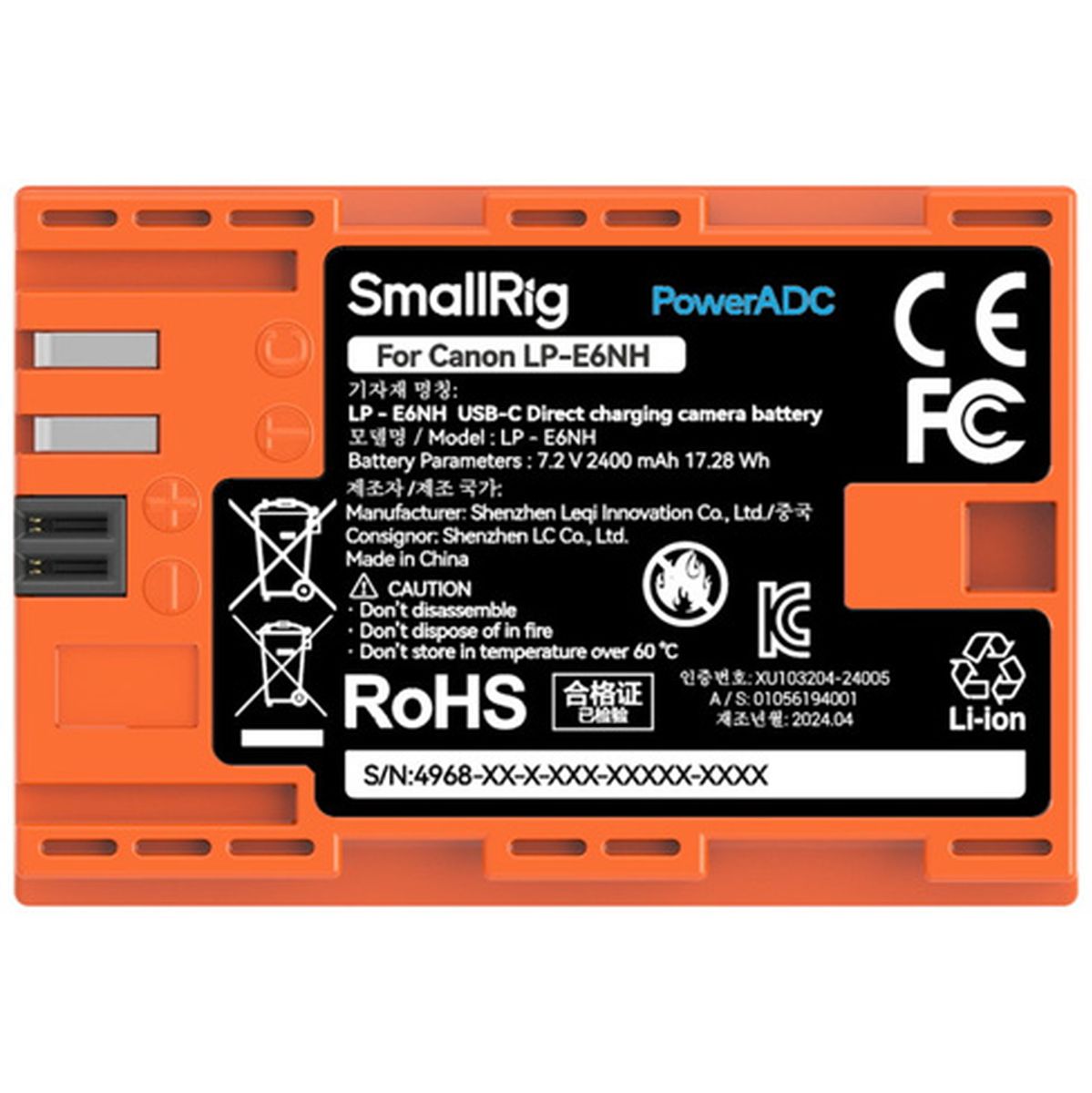 SmallRig 4968 LP E6NH USB C Rechargeable Camera Battery (Orange)