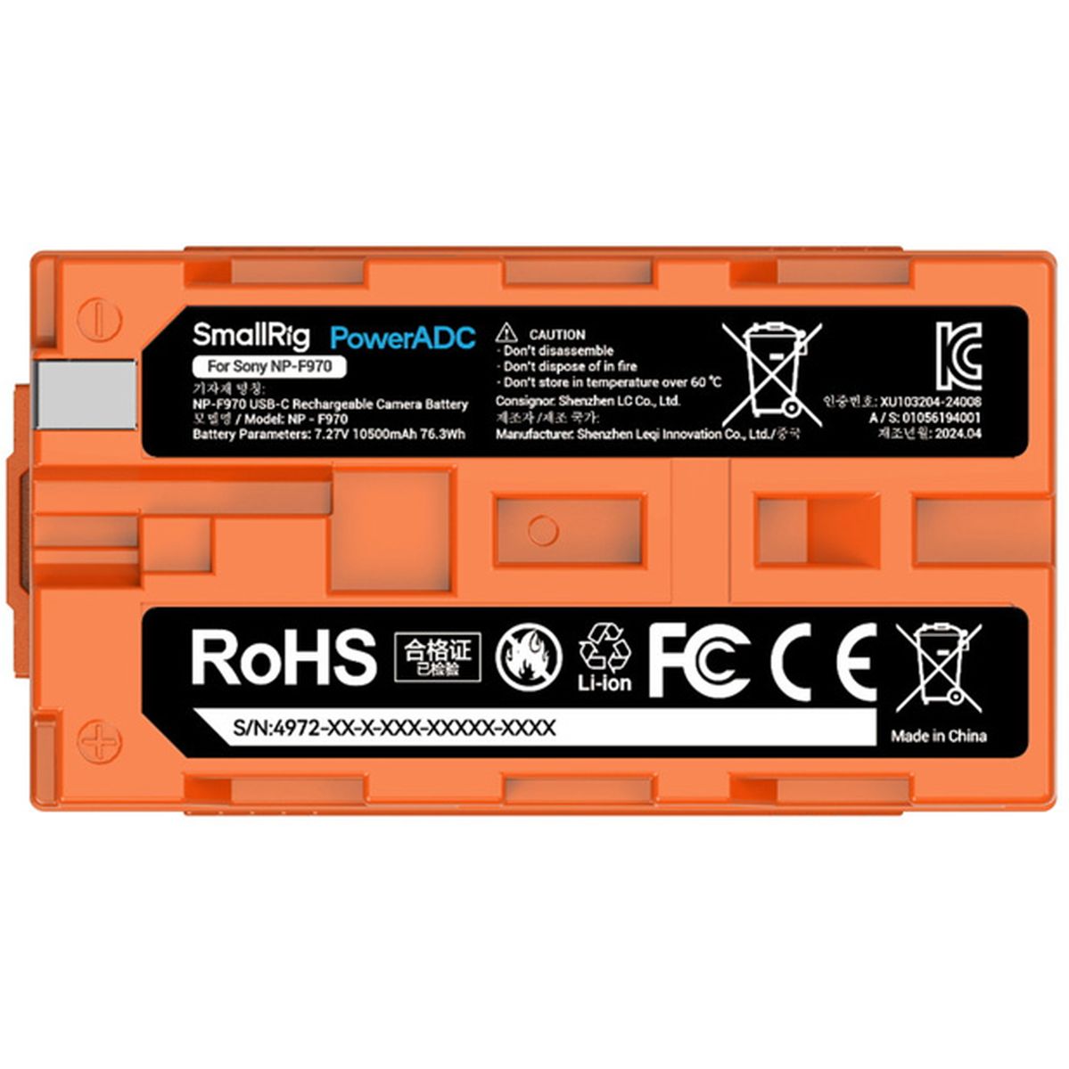 SmallRig 4972 NP F970 USB C Rechargeable Camera Battery (Orange)