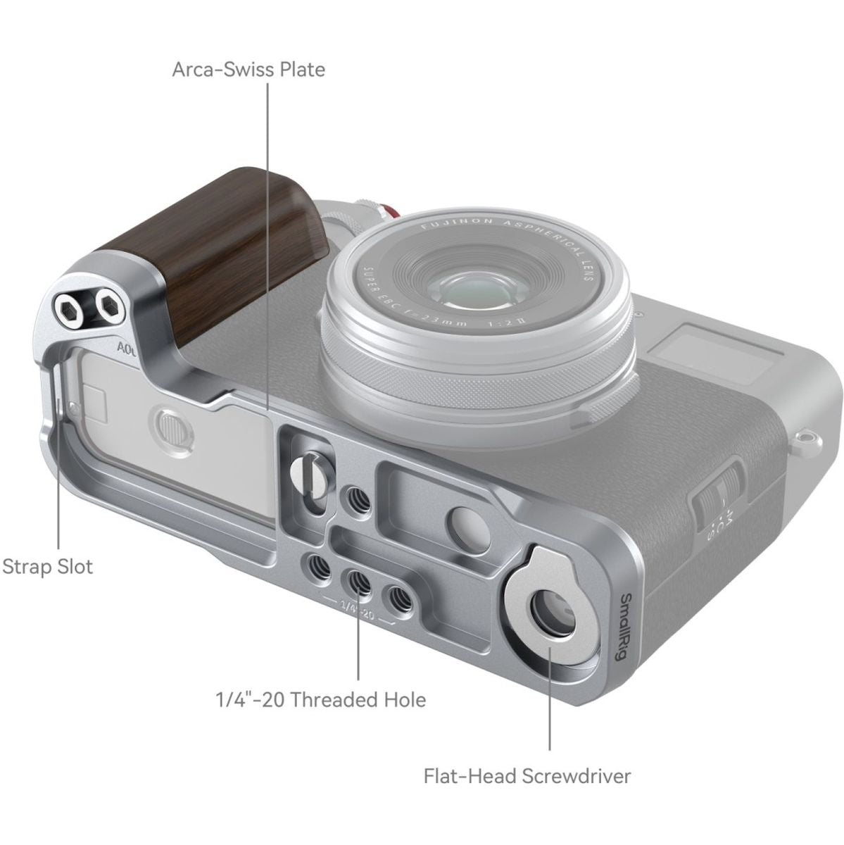 SmallRig 4804 Wooden L Shape Grip For Fujifilm X100VI / X100V (Silver)