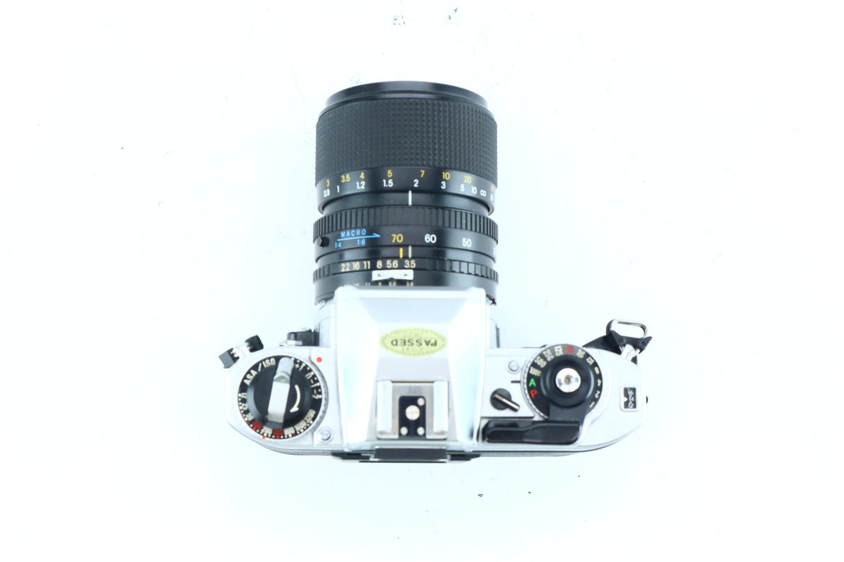 Nikon FG with Exakta 35–70mm f/3.5–4.5 MC Macro