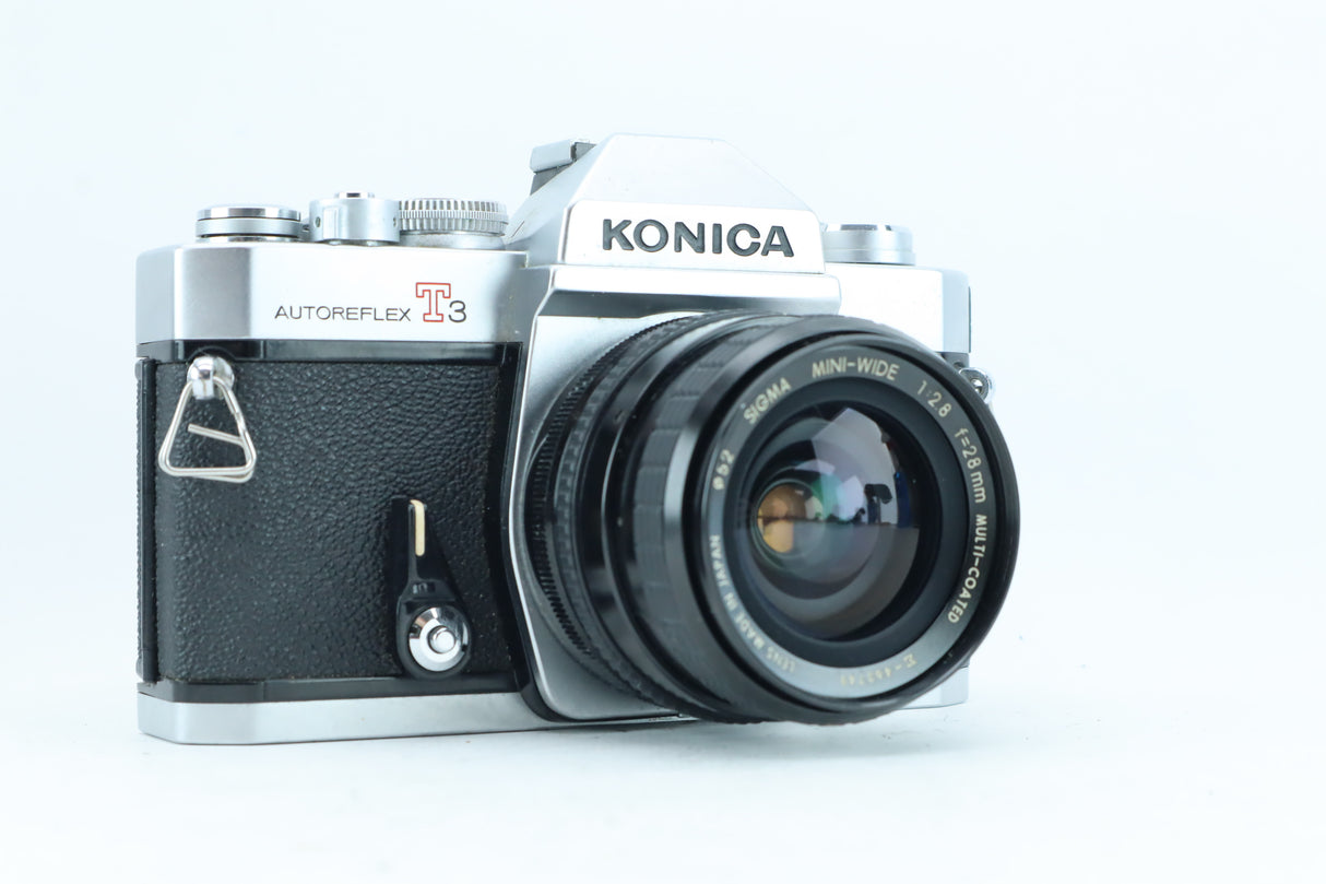 Konica Autoreflex T3 35mm SLR Kit with Sigma Mini-Wide 28mm f/2.8 Multi-Coated