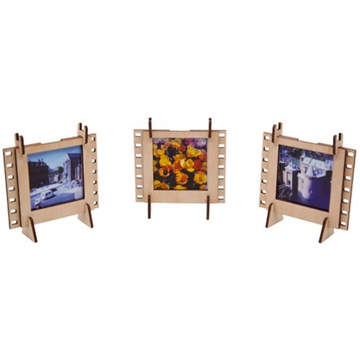 JollyLook 3 Photo Frames Square Wood Light Brown