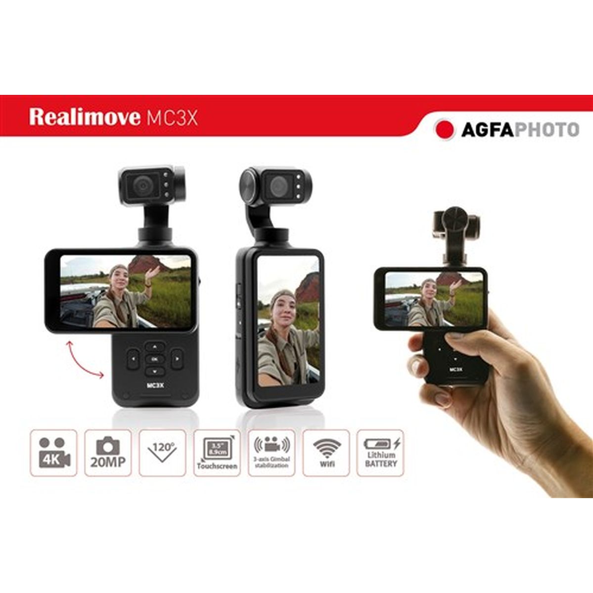 Agfa Agfaphoto Mini Gimbal Camera 3 Axes 3.5 Touch Screen