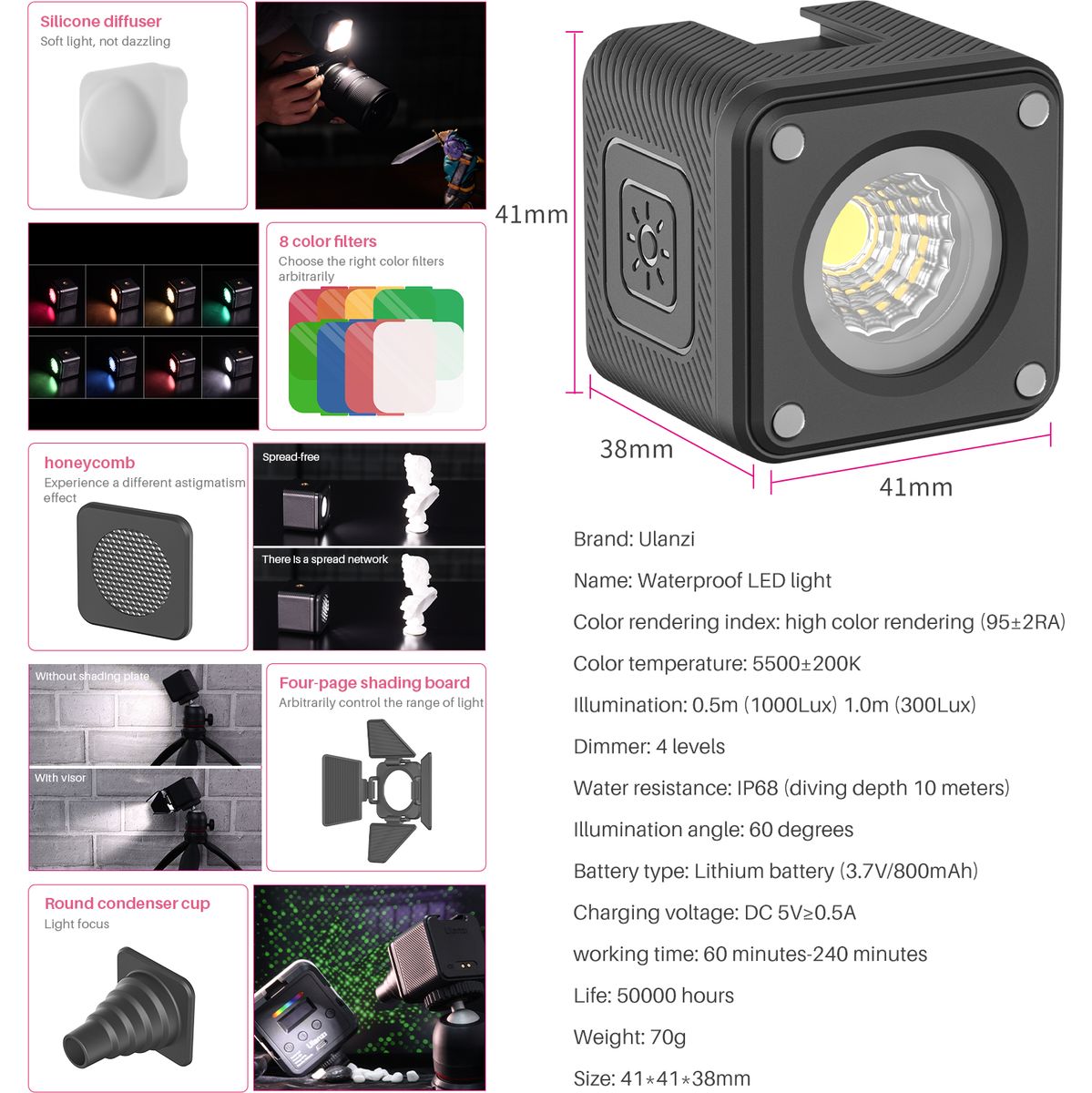 Ulanzi L2 Video Lamp Waterproof w/ Accessories - image 2 of 2
