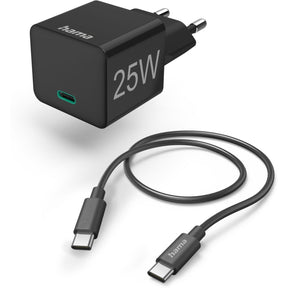 Hama Fast Charger w/ Charging Cable USB-C Mini-Charger PD 25W 1 M Black