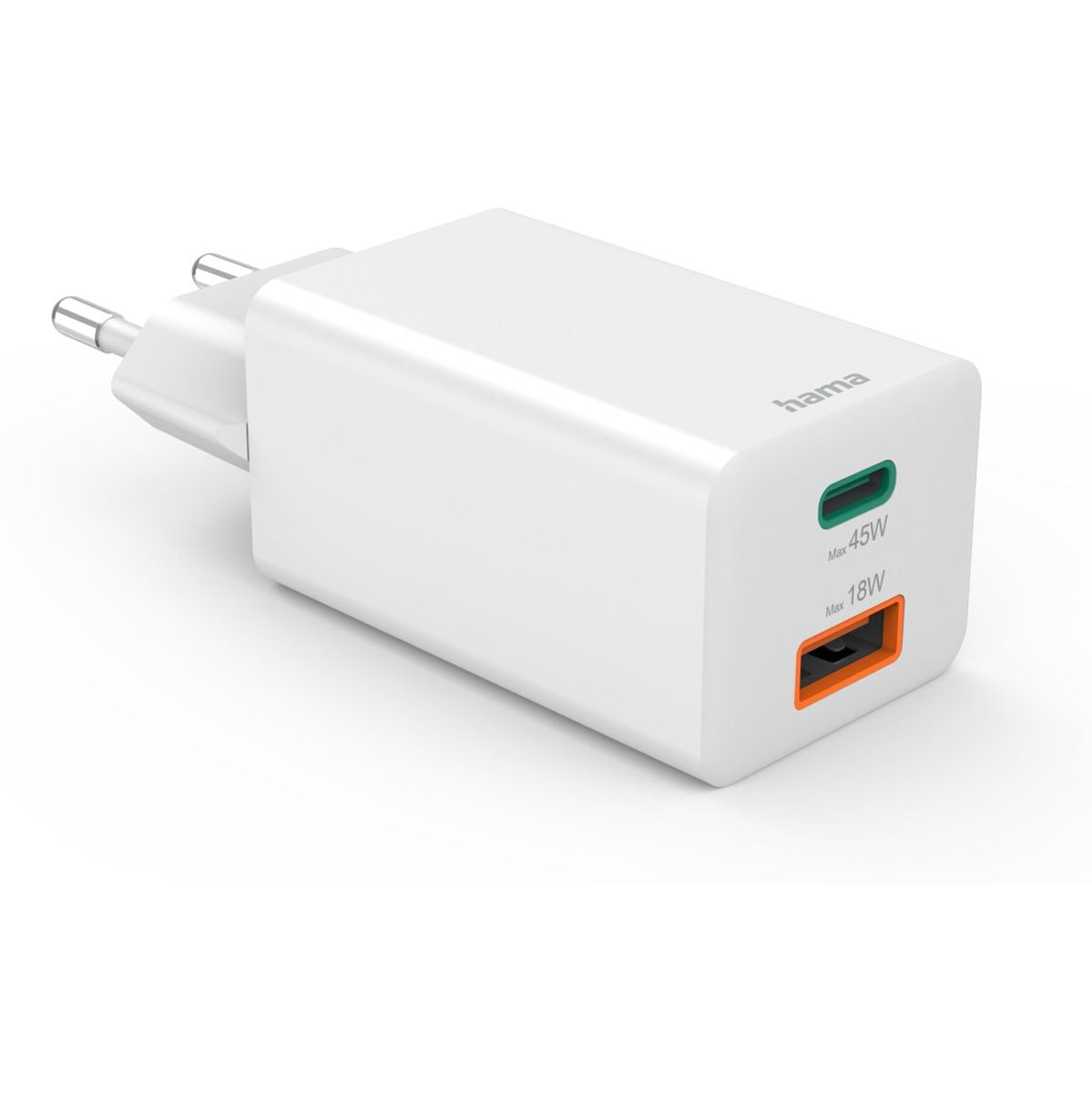 Hama Fast Charger 1X USB-C PD 1X USB-A QC Mini-Charger 45 W White - image 2 of 5
