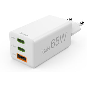 Hama Fast Charger Gan 2X USB-C PD 1X USB-A QC Mini-Charger 65W White