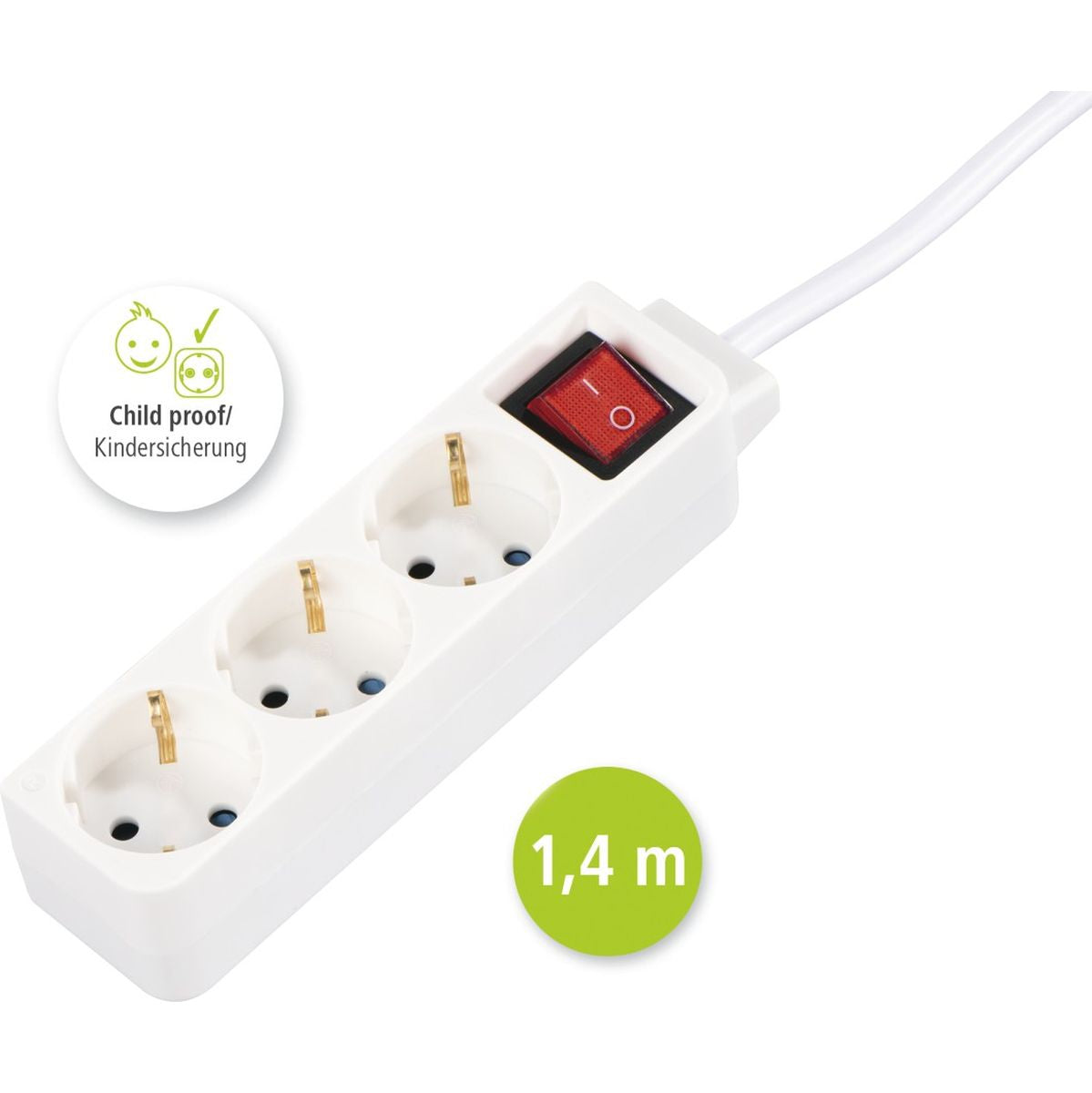 Hama Power Strip 3-FOLD w/ Switch EN Child Protection 1.4 M White - image 2 of 2