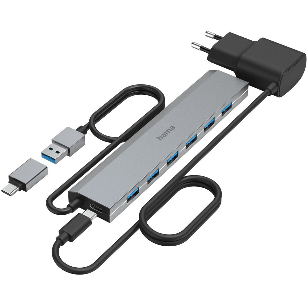 Hama USB-Hub 7-Port USB 3.2 GEN1 5 GBIT/s Inc USB-C-Adapter EN Netadapter - image 3 of 3