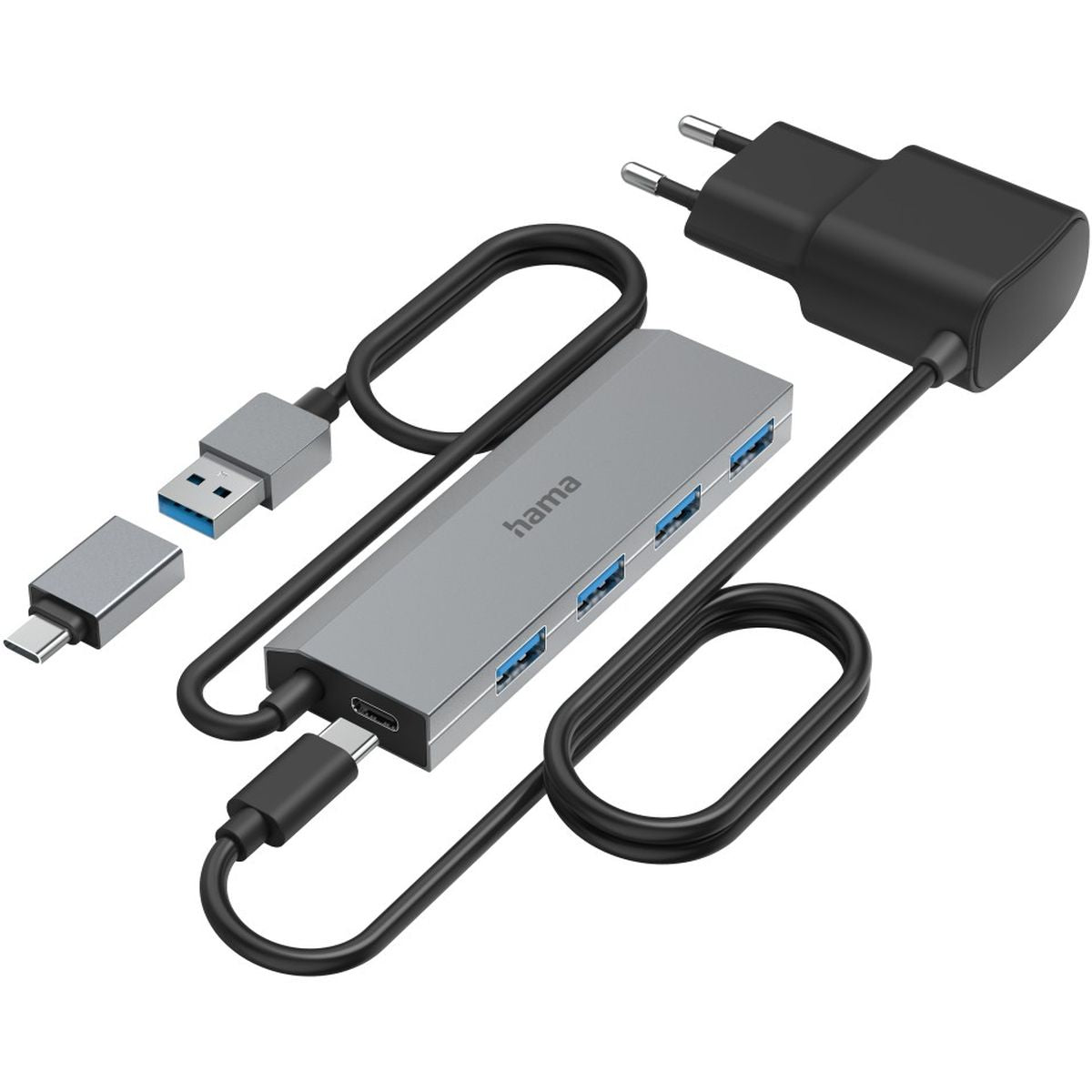 Hama USB-Hub 4-Port USB 3.2 GEN1 5 GBIT/s Inc USB-C-Adapter EN Netadapter - image 3 of 3