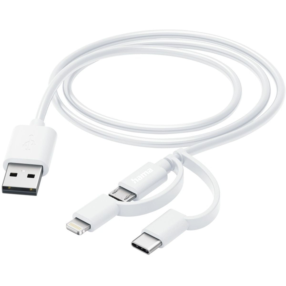 Hama Laad/Synchrokabel 3 In 1 w/ Micro USB/USB Type-C/Lightning 1m White - image 2 of 2