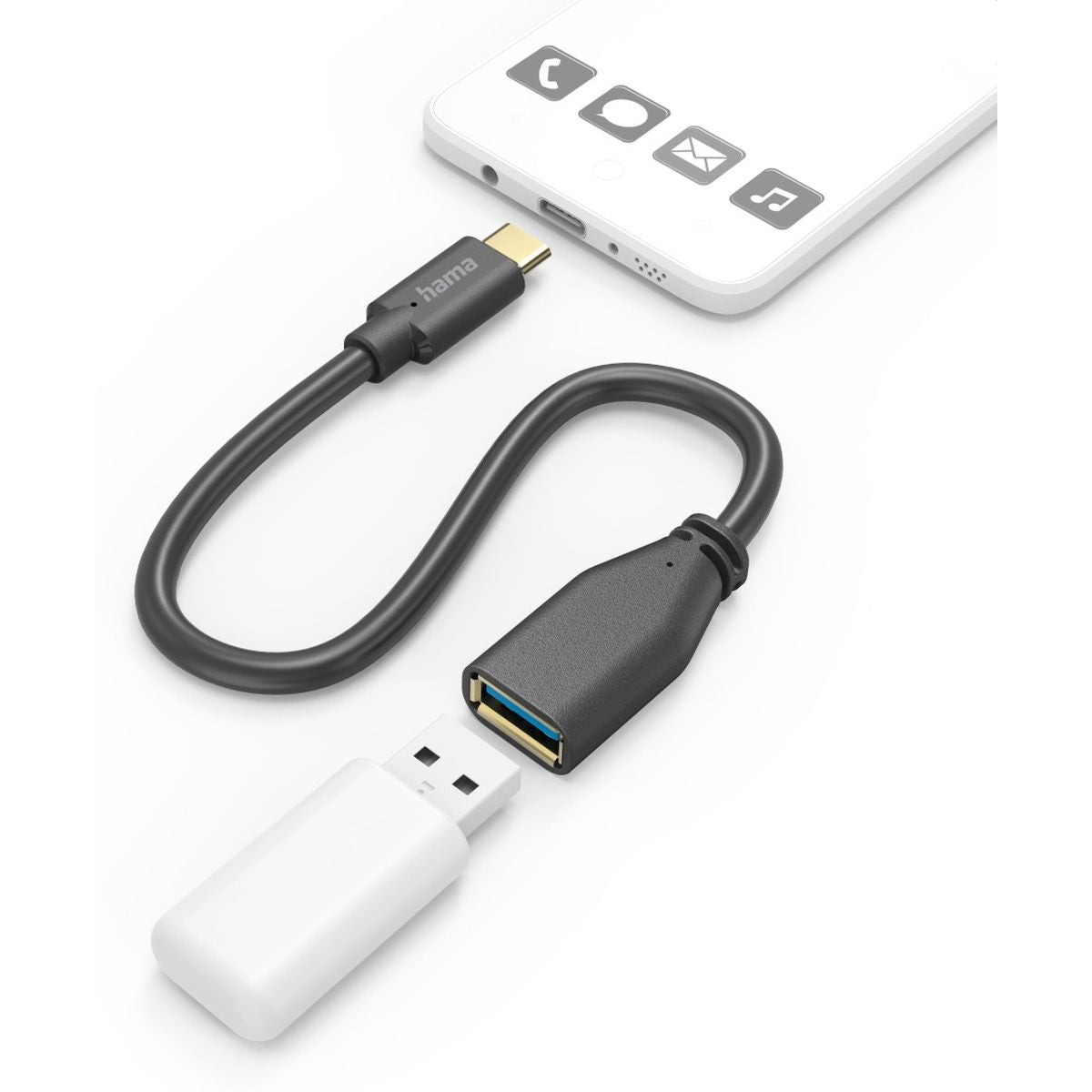 Hama USB-C-Kabeladaptor OTG USB-C-Plug - USB-A-Socket 15 cm Black