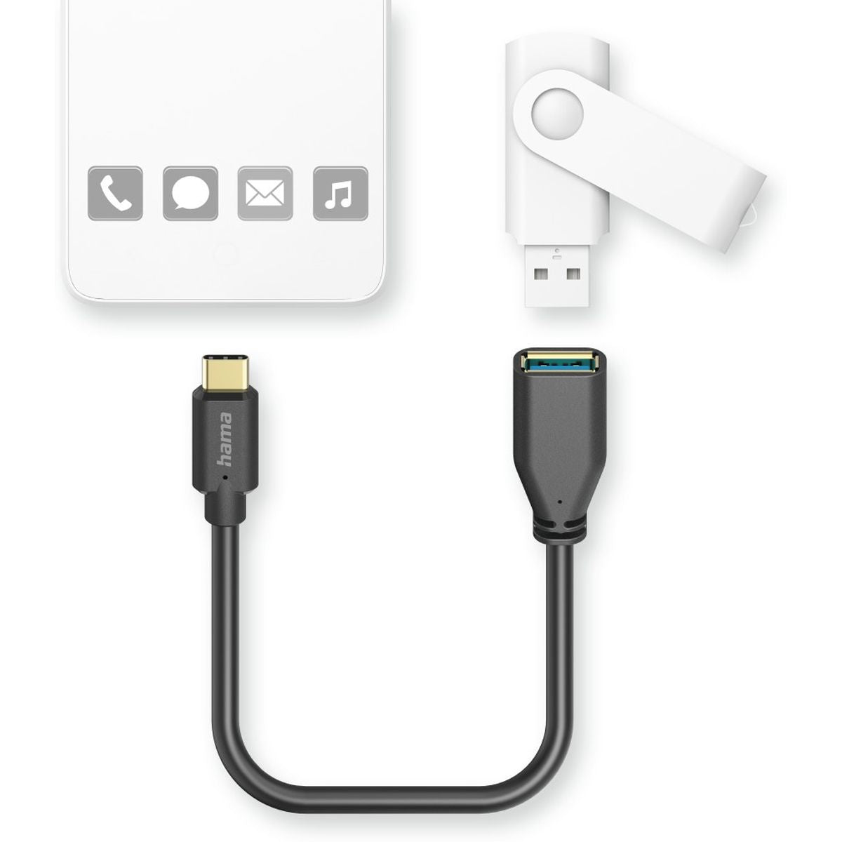 Hama USB-C-Kabeladaptor OTG USB-C-Plug - USB-A-Socket 15 cm Black - image 2 of 3