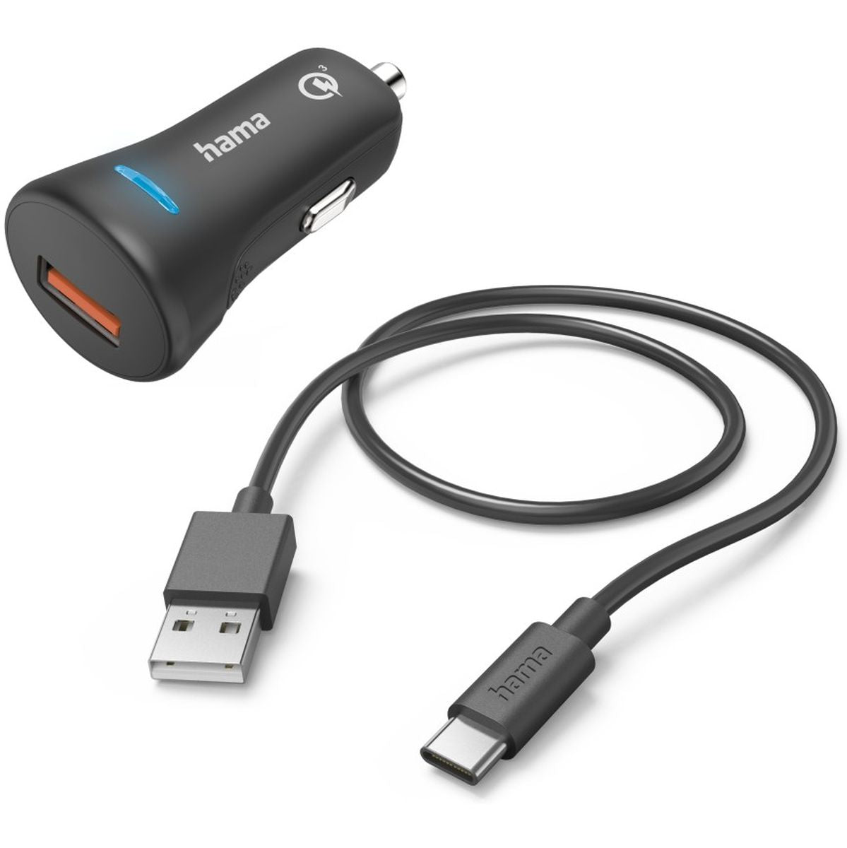 Hama Car Charger Set USB Type-C QC 3.0 19.5 Watt Black