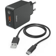 Hama Travel Charger Set USB-C QC 3.0 19.5 Watt Black