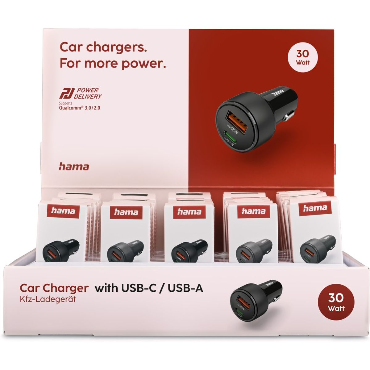 Hama Auto-Fast Charger 1X USB-C 1X USB-A PD 30 W 25 PCs In Display - image 2 of 4
