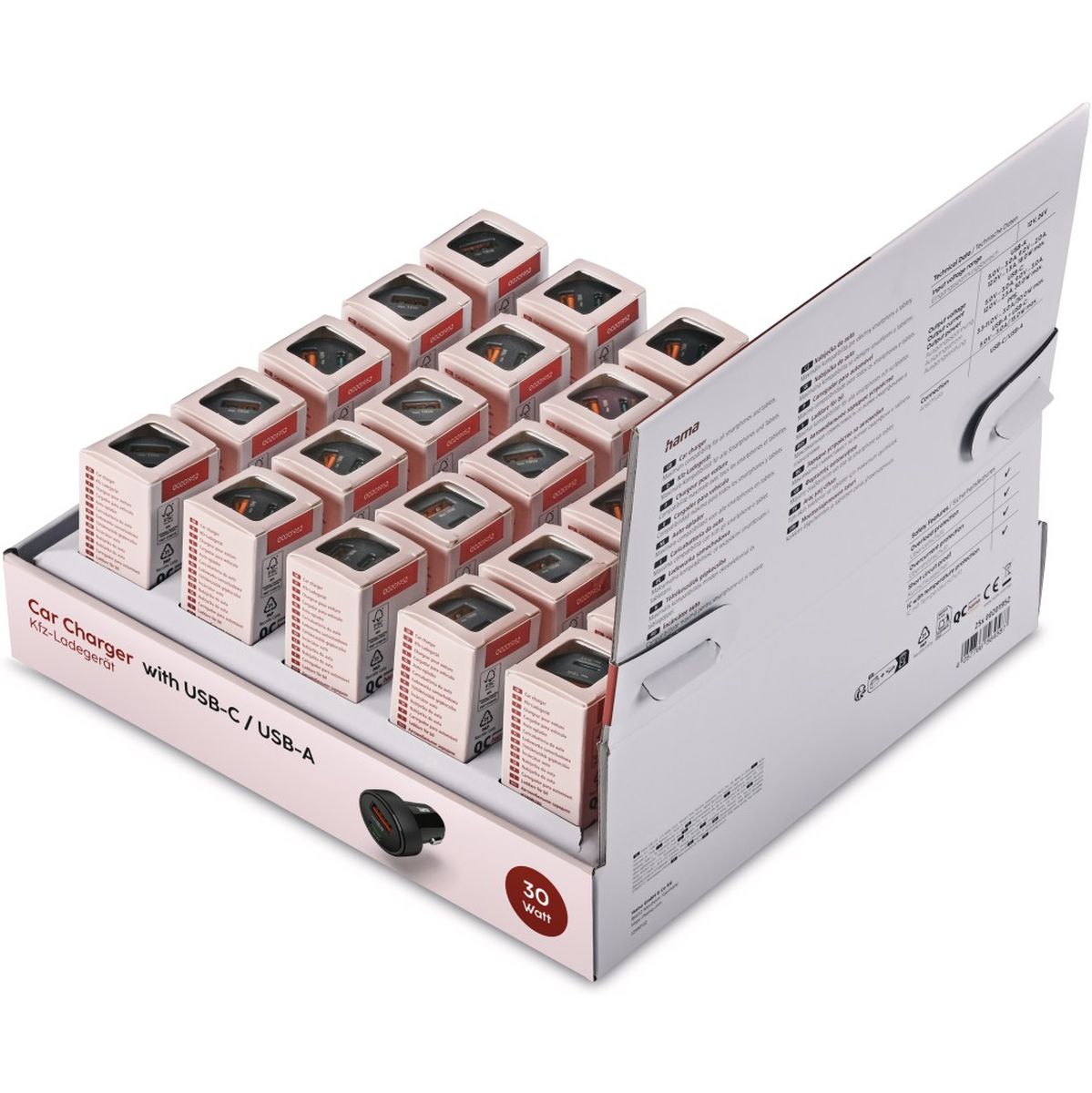 Hama Auto-Fast Charger 1X USB-C 1X USB-A PD 30 W 25 PCs In Display - image 4 of 4