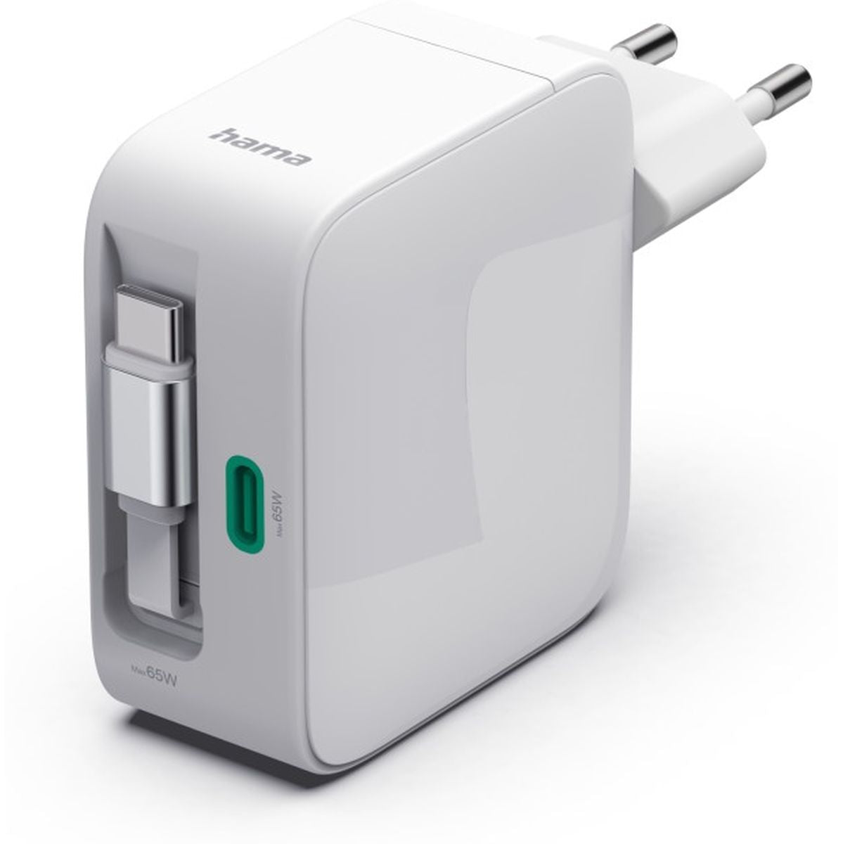 Hama Fast Charger Gan 2X USB-C Uittrekbare Charging Cable PD 65 W White