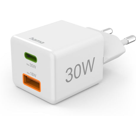 Hama Fast Charger 1X USB-C PD 1X USB-A QC Mini-Charger 30 W White