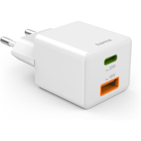 Hama Fast Charger 1X USB-C PD 1X USB-A QC Mini-Charger 30 W White - image 2 of 5