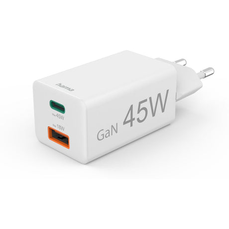 Hama Fast Charger 1X USB-C PD 1X USB-A QC Mini-Charger 45 W White