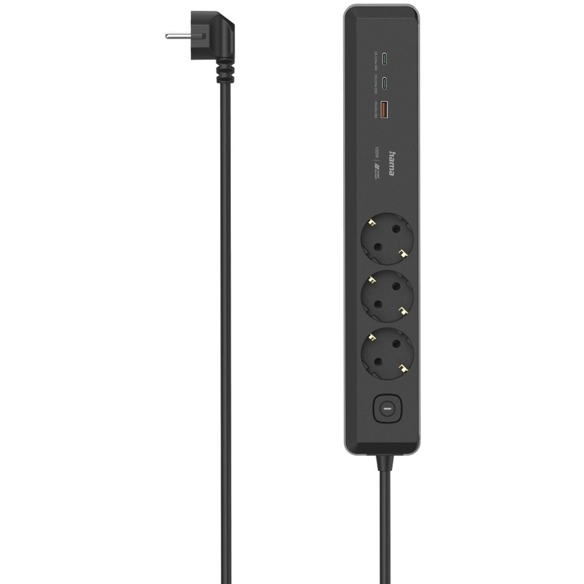 Hama Power Strip 3-FOLD USB-C/A 100W PD Switch 1.4 M Black/Grey