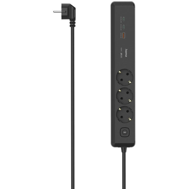 Hama Power Strip 3-FOLD USB-C/A 100W PD Switch 1.4 M Black/Grey