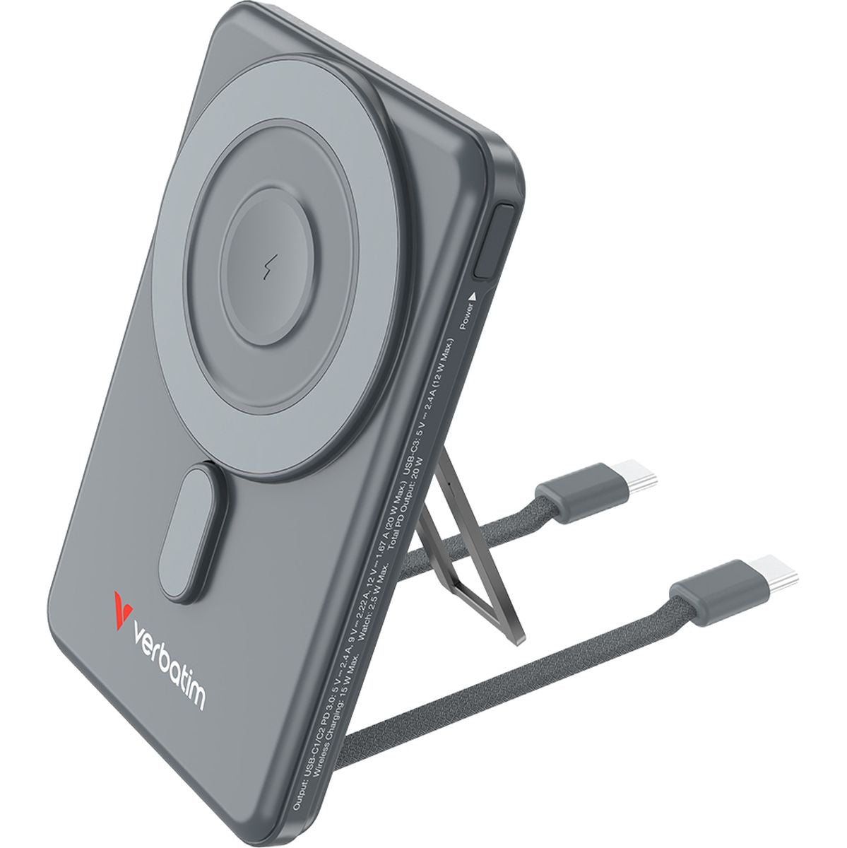 Verbatim 32251 Charge N Go 2C PowerBank Magnetic Wireless 5000mAh w/ 2 USB-C