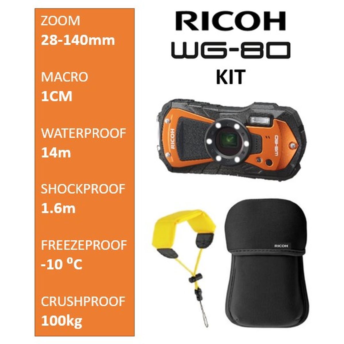 Ricoh WG-80 Orange KIT + Floating Strap + Neoprene Case - image 2 of 2