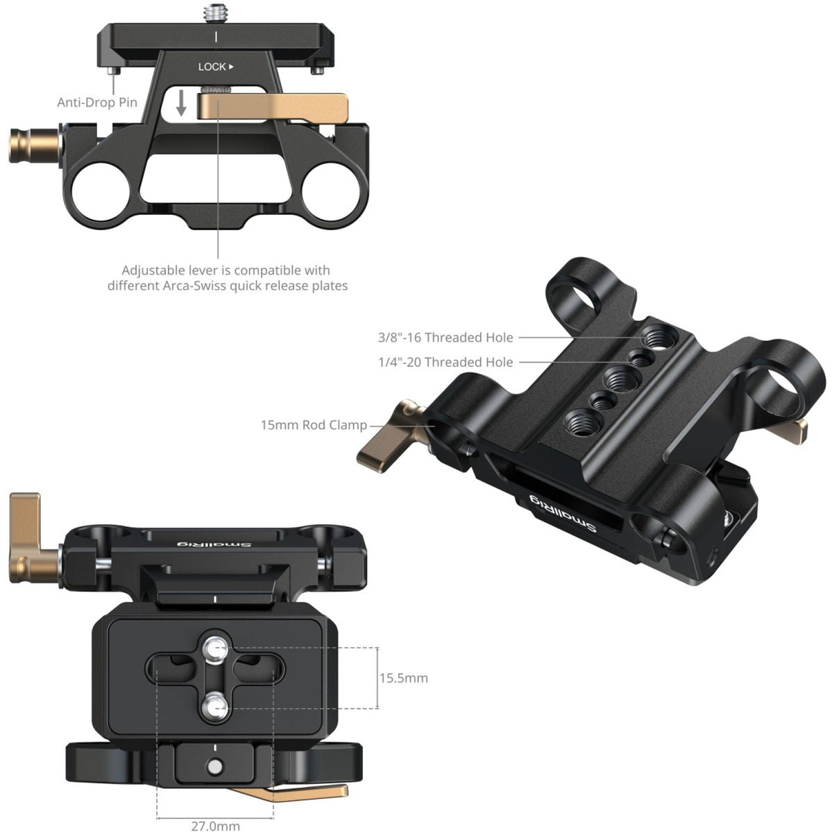 SmallRig 5365 Arca-Type Mount Plate Kit w/ 15mm Dual Rod Clamp - image 5 of 5