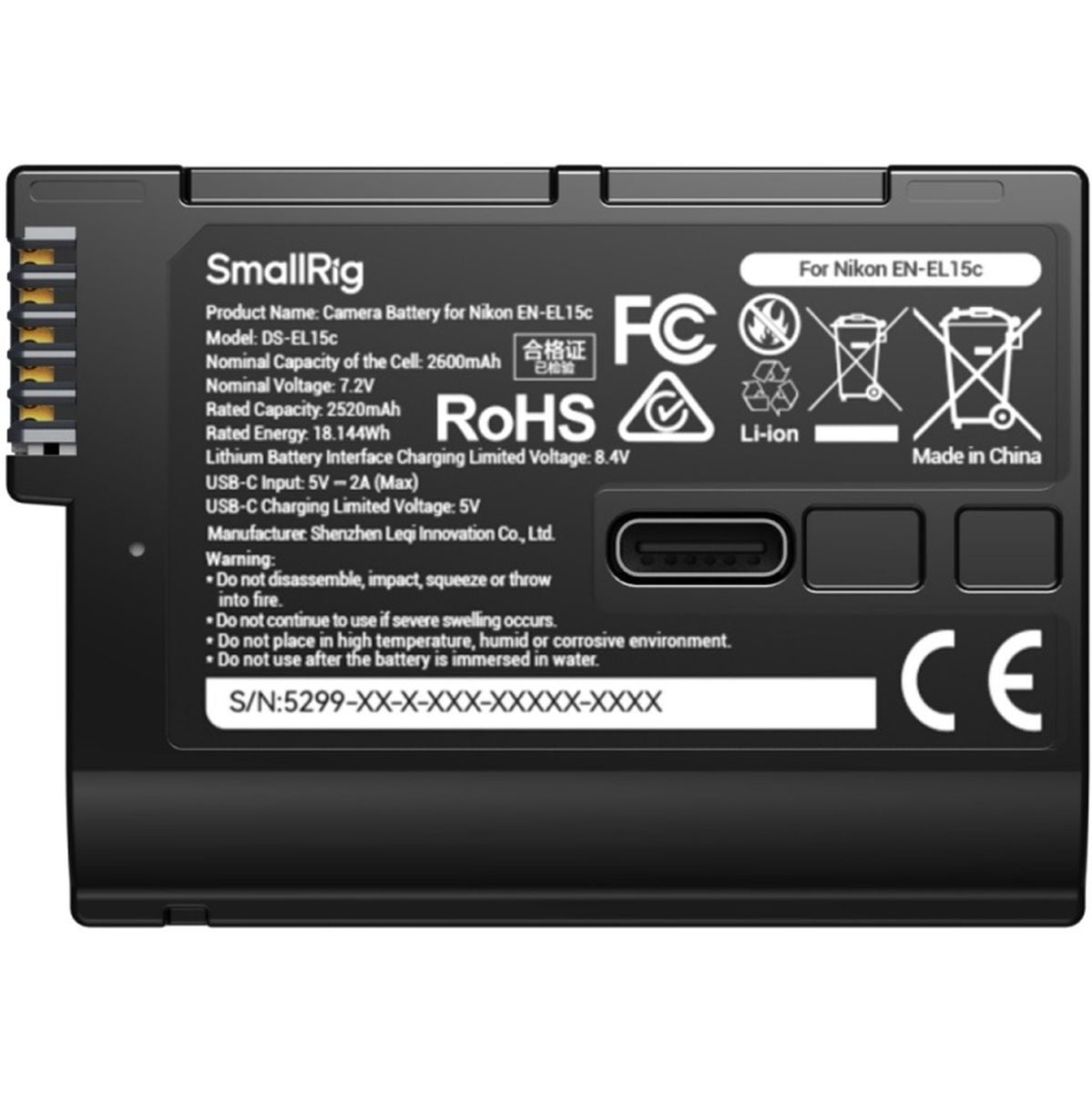 SmallRig 5299 USB-C Camera Battery w/ Power Display For Nikon EN-EL15C - image 4 of 5