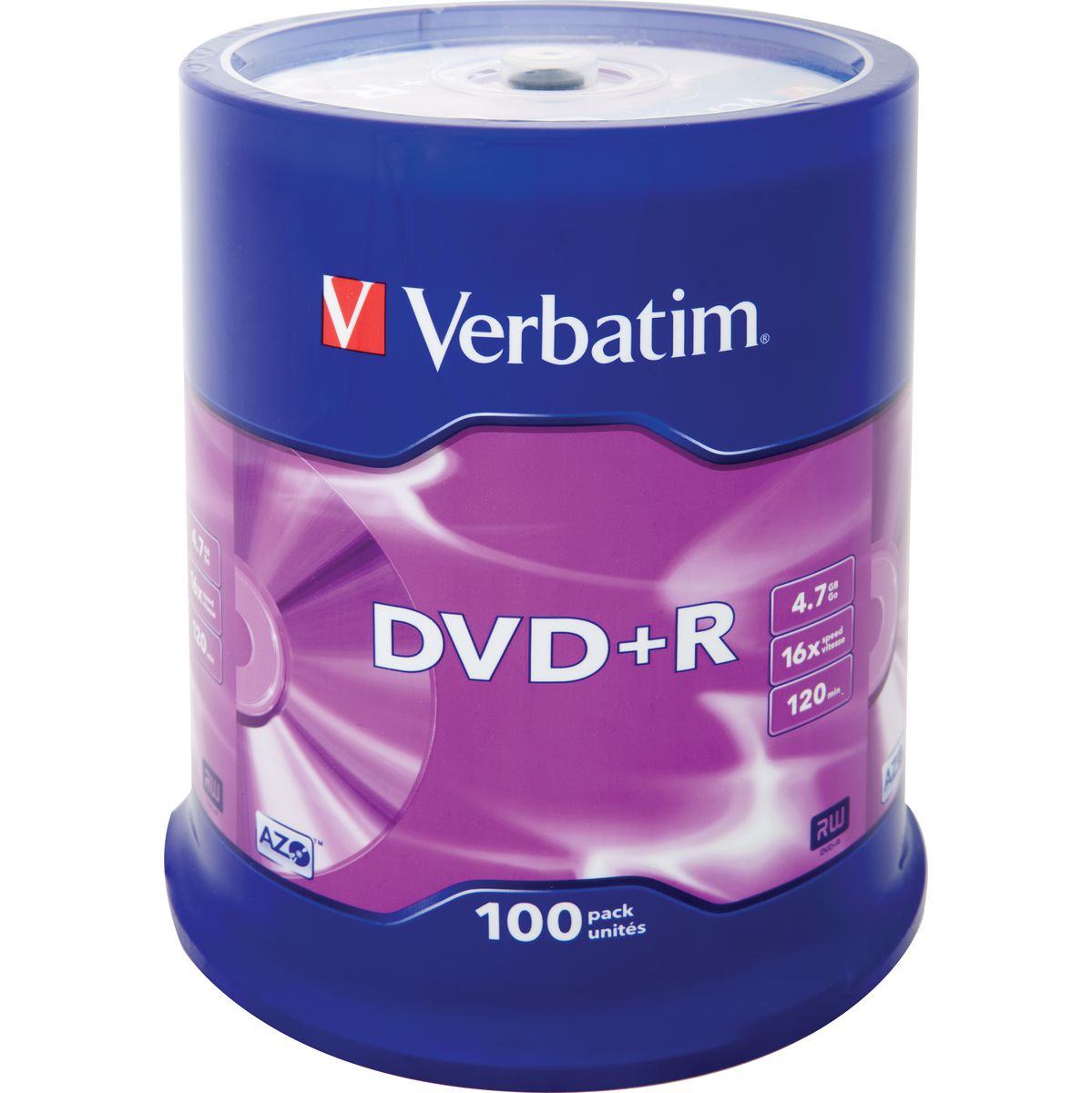 Verbatim 100 X DVD+R 4.7 GB 16X Mat Silver Spindel