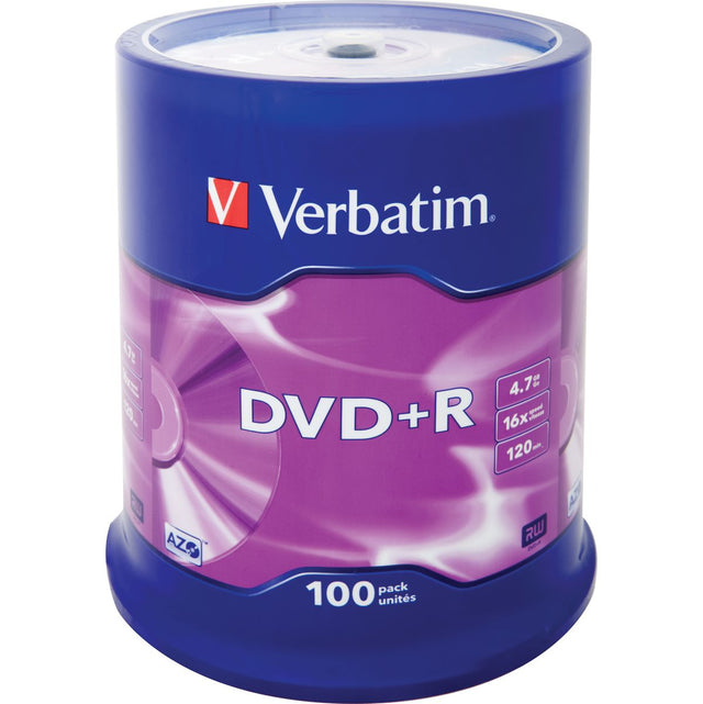 Verbatim 100 X DVD+R 4.7 GB 16X Mat Silver Spindel