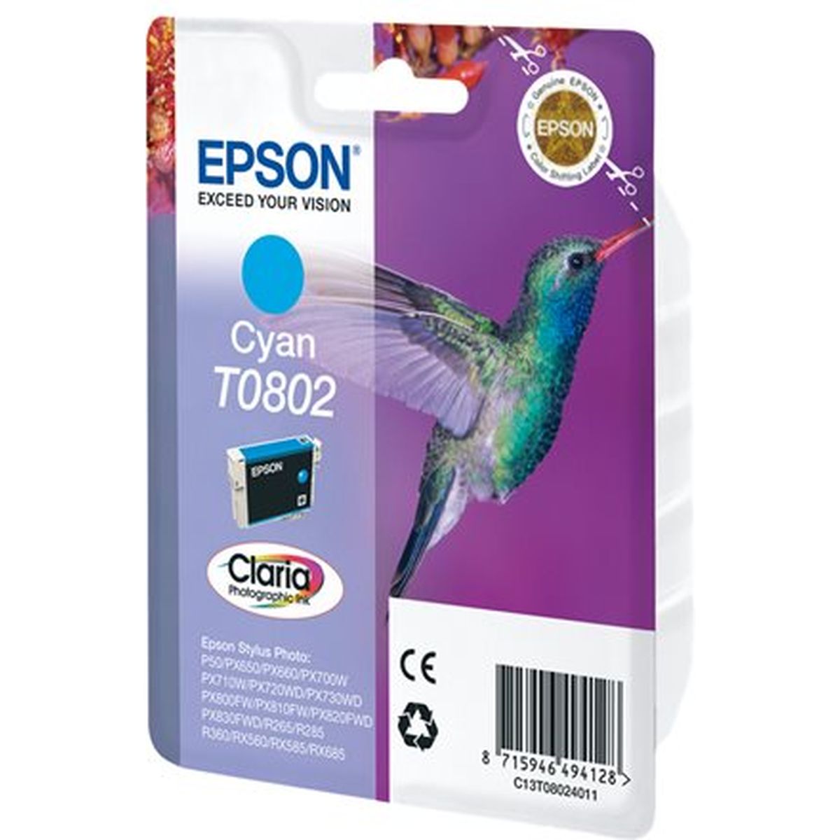 Epson T0802 Ink Cartridge Cyan Standard Capacity 7.4ml 935 - image 2 of 2