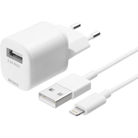 Deltaco USB Wall Charger USB-A 2.4 A w/ 1m USB-A To Lightning Mfi - White