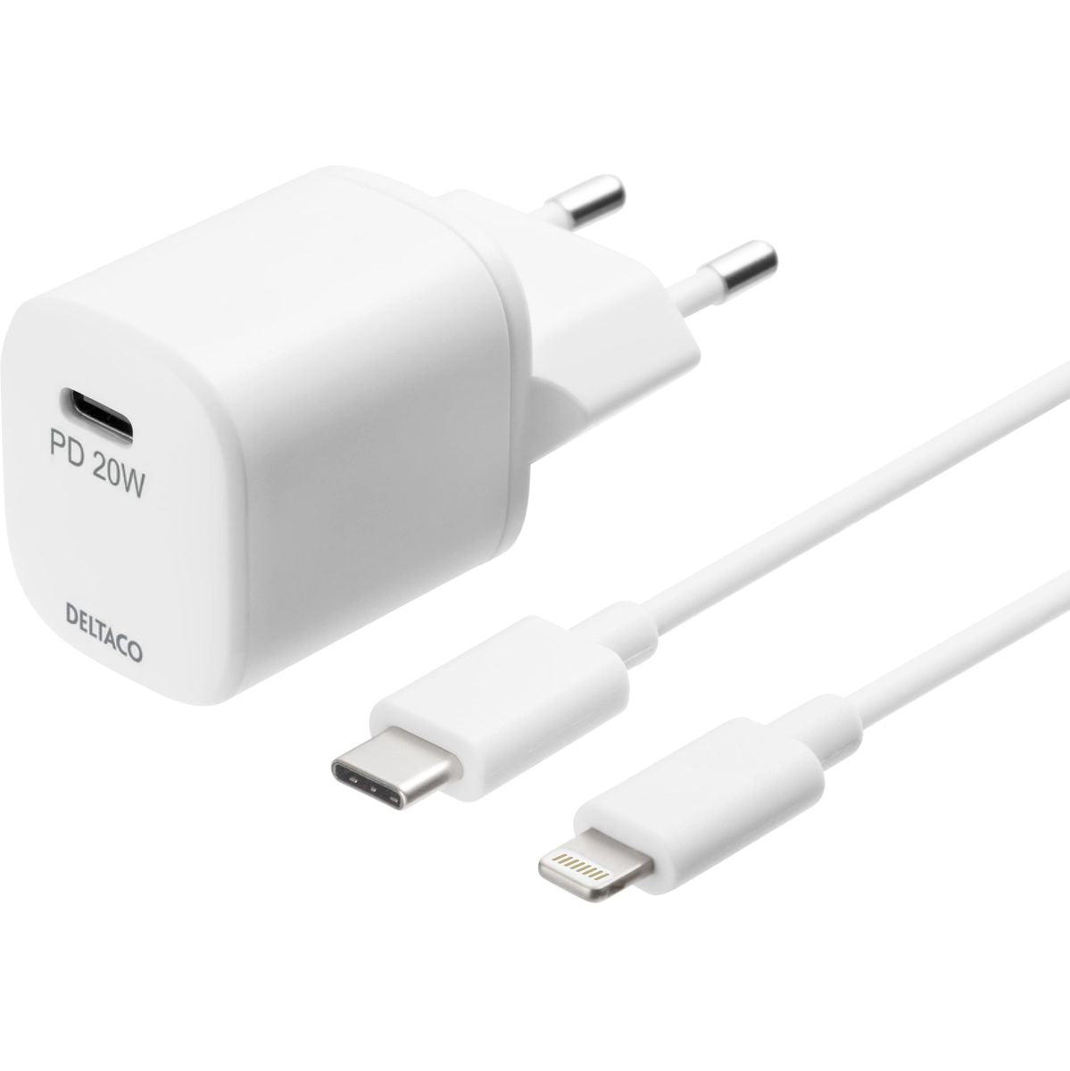 Deltaco USB-C PD Wallcharger w/ Apple Cable - Fast Charger w/ 1 X USB-C PD 20W