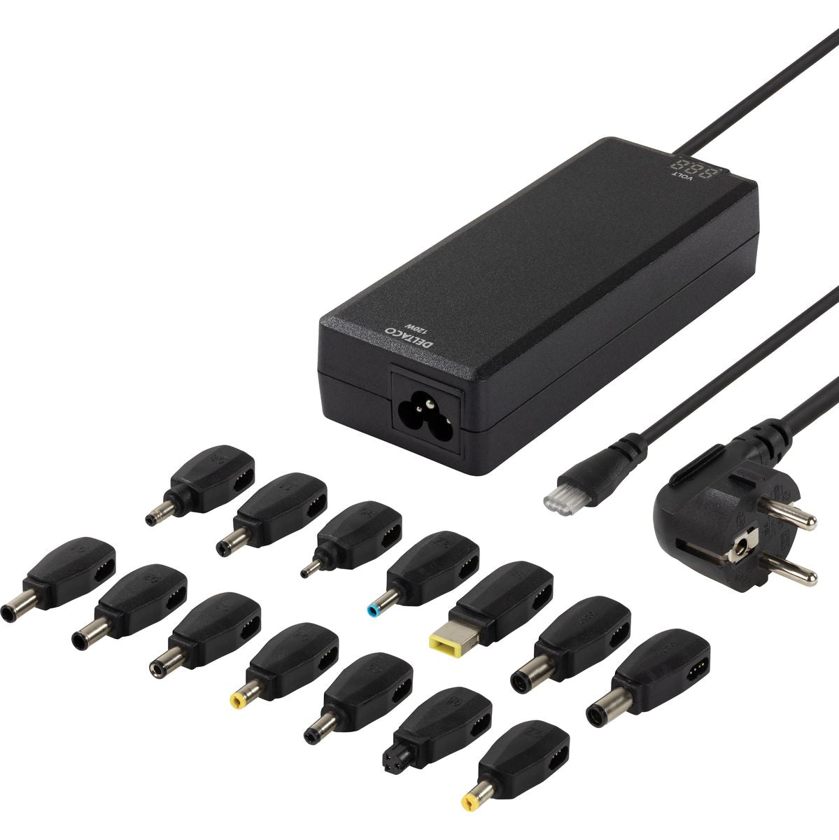 Deltaco Charger For Notebook 15-20V 8A 120W LED-Display - Black