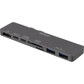 Deltaco Dual USB-C Docking Station F/ MacBook Pro 2016 3 100W USB-C PD 4K HDMI