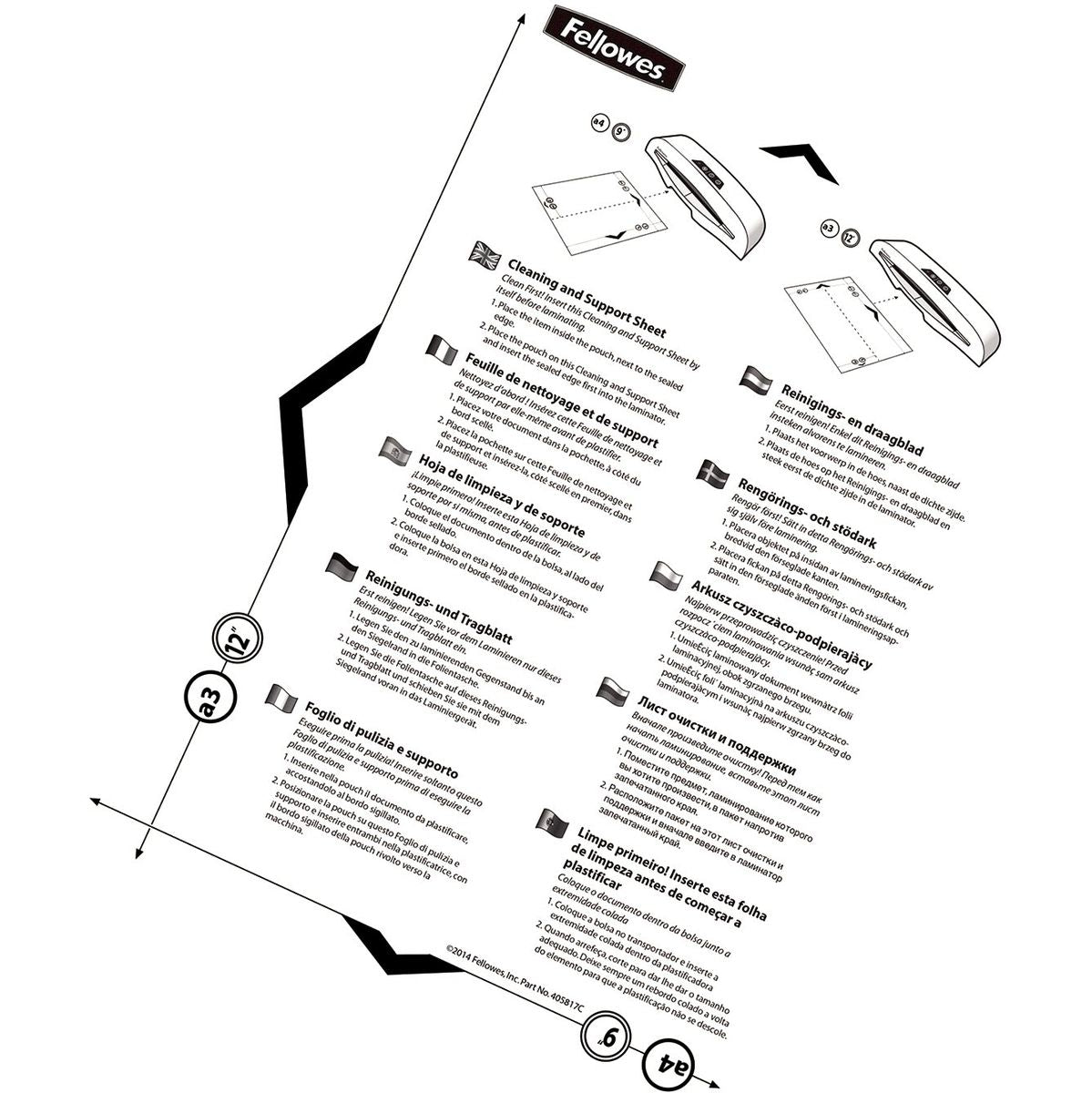 Fellowes Carrier / Cleaning Sheet A4 + A3 (10 PCs)
