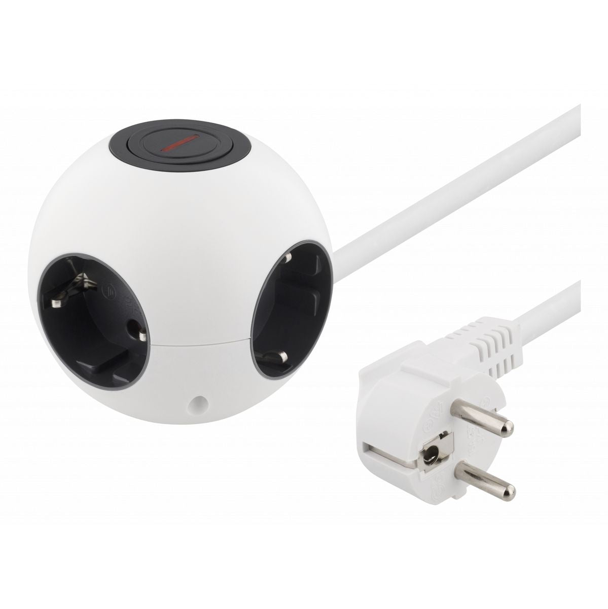 Deltaco Ball Shaped Power Strip w/ Switch 4XCEE 7/4 1XCEE 7/7 - White