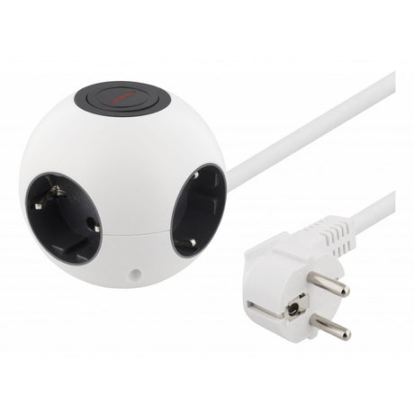 Deltaco Ball Shaped Power Strip w/ Switch 4XCEE 7/4 1XCEE 7/7 - White