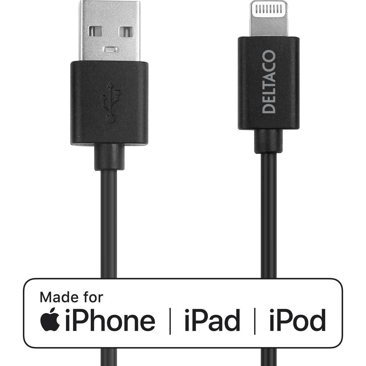 Deltaco Lightning USB-Cable 1m Apple C189 Chipset Mfi FSC-Verpakking Black