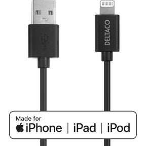 Deltaco Lightning USB-Cable 1m Apple C189 Chipset Mfi FSC-Verpakking Black