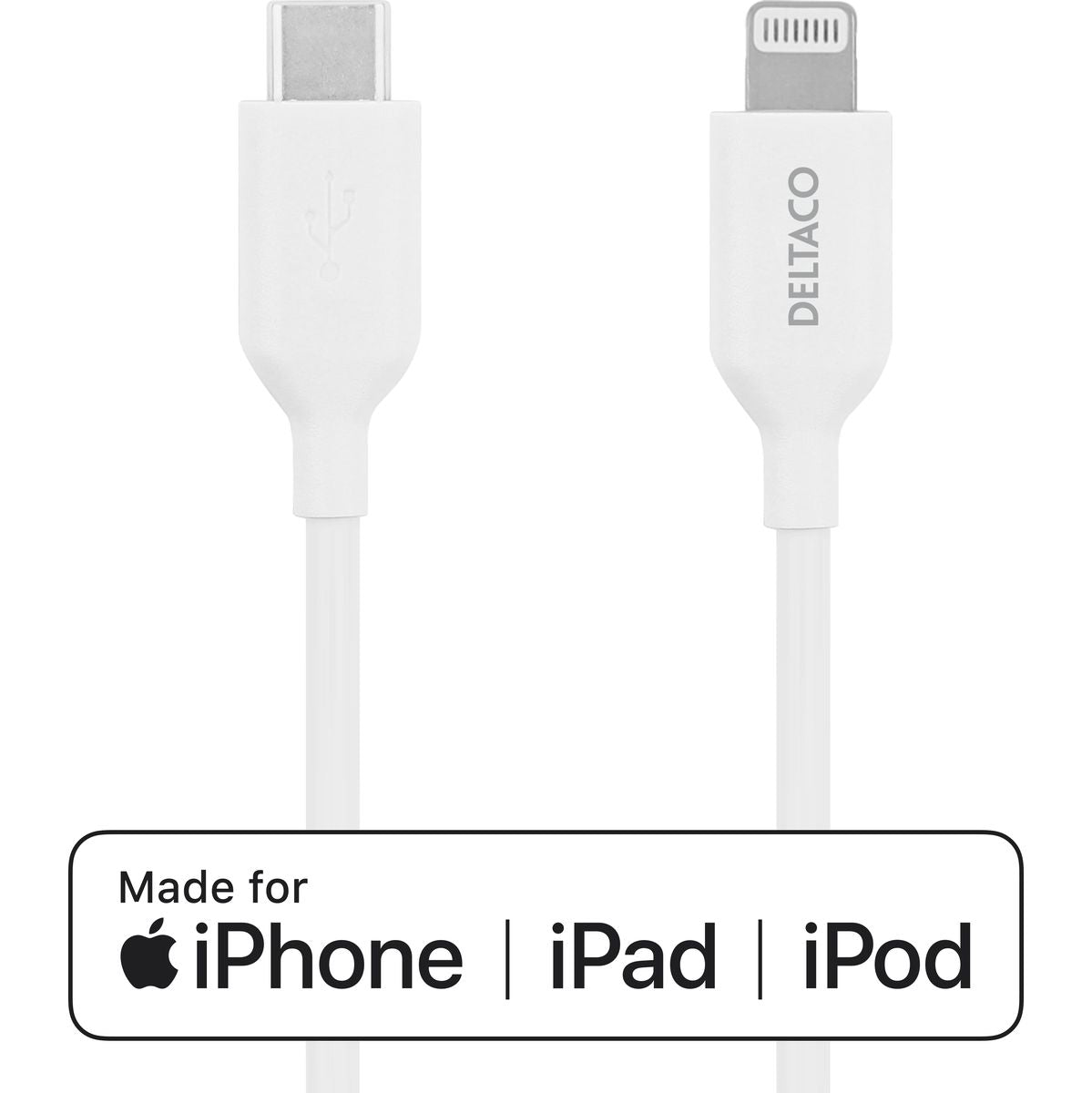 Deltaco Lightning USB-C Cable 1m Apple C94 Chipset FSC-Verpakking White