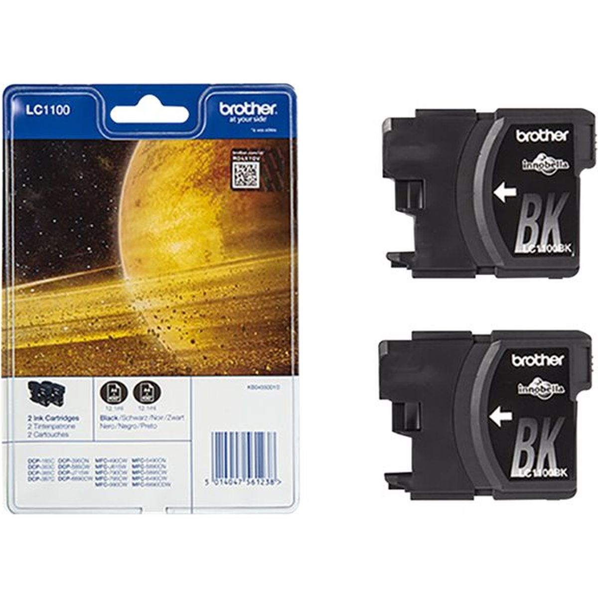 Brother LC-1100 Black SC 2 X 9.5ml EX Alarm LC1100BKBP2 - image 2 of 3